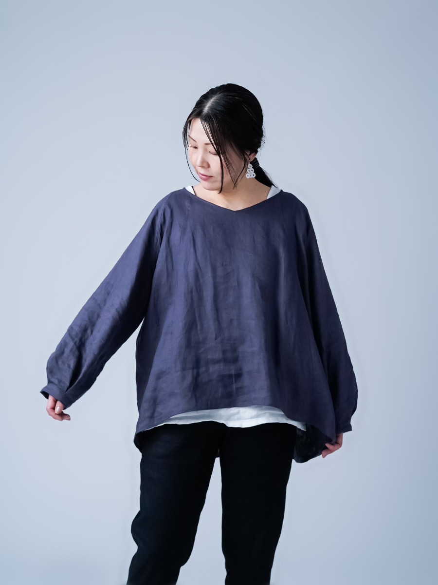 ＹA さん専用　GALERIE VIE✨21SS　ドライコットンツイル ノーカラ リネントップス】夏のわがままに応える Aライン袖ふんわり