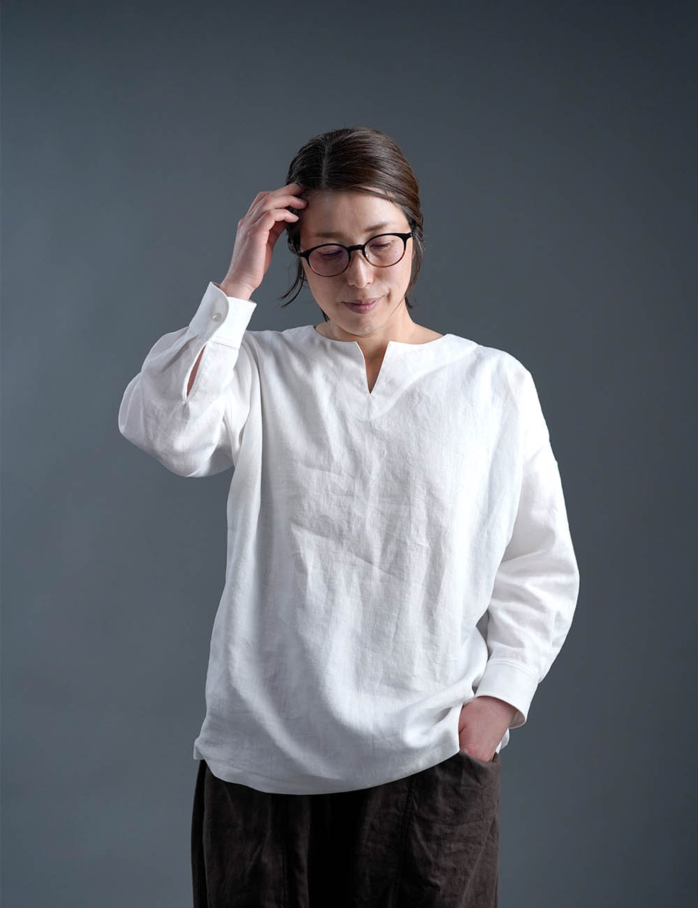 【wafu】Linen Top カフス袖のトップス / 白色 t027b-wht1