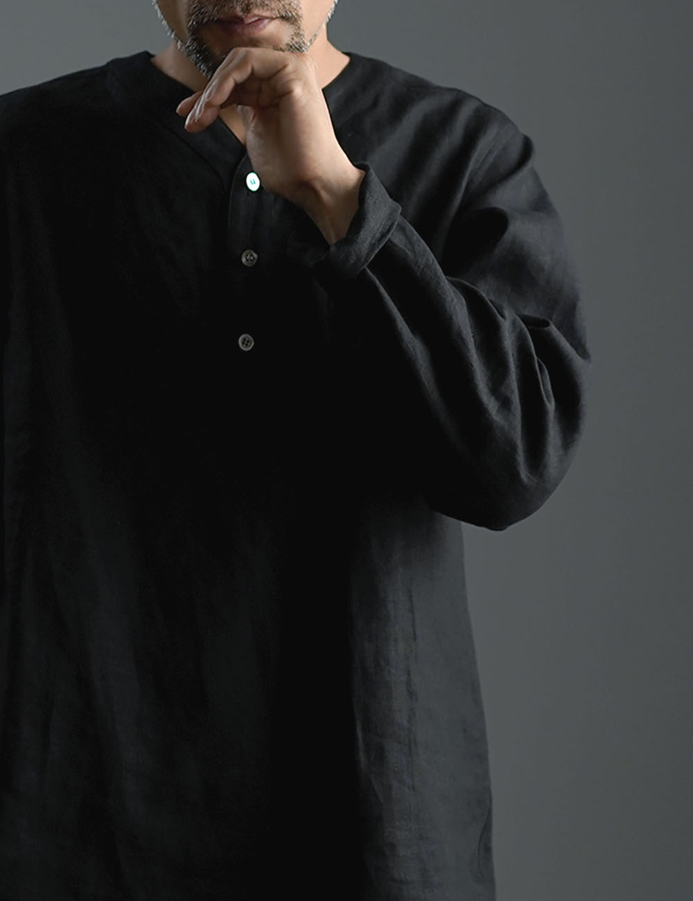 【wafu】Linen Shirt　スリーピングシャツ 男女兼用 / 黒色 t030c-bck1