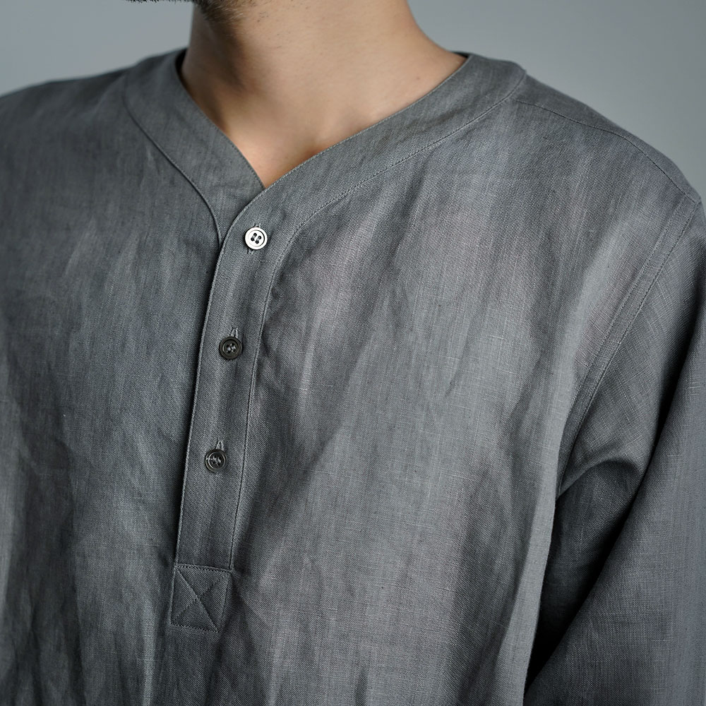 【wafu】Linen Shirt　スリーピングシャツ 男女兼用 / 鈍色(にびいろ) t030c-nib1
