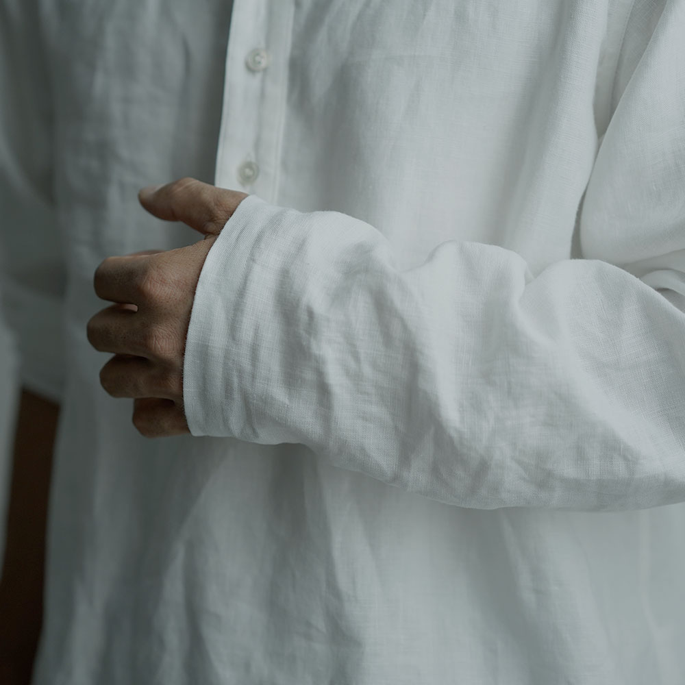 【wafu】Linen Shirt　スリーピングシャツ 男女兼用 / 白色 t030c-wht1