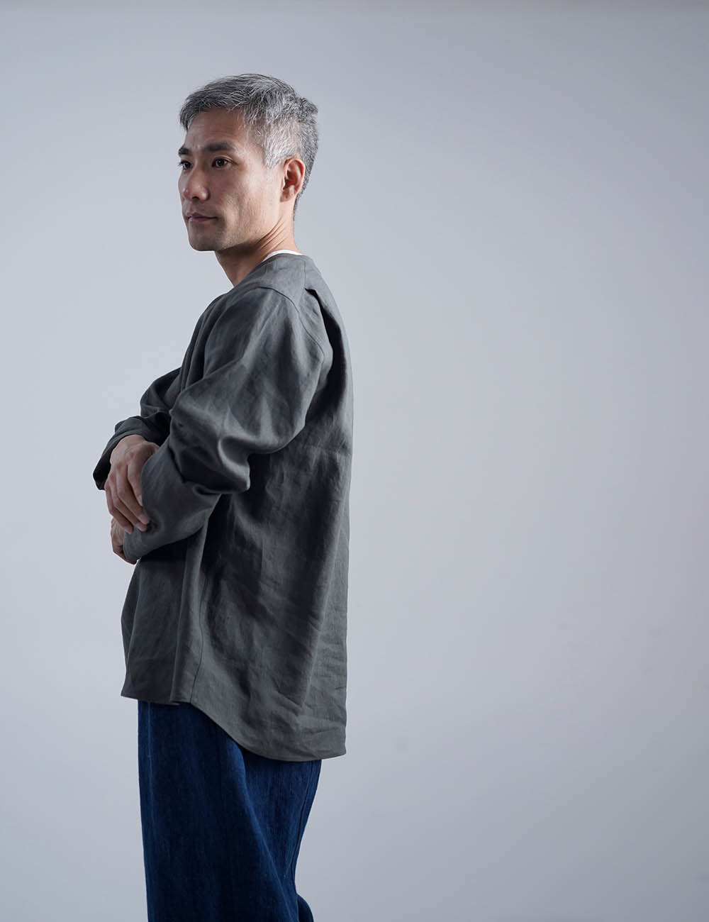 Linen Shirt　超高密度リネン スリーピングシャツ 男女兼用 / フォレッジグリーン t030d-fgg1