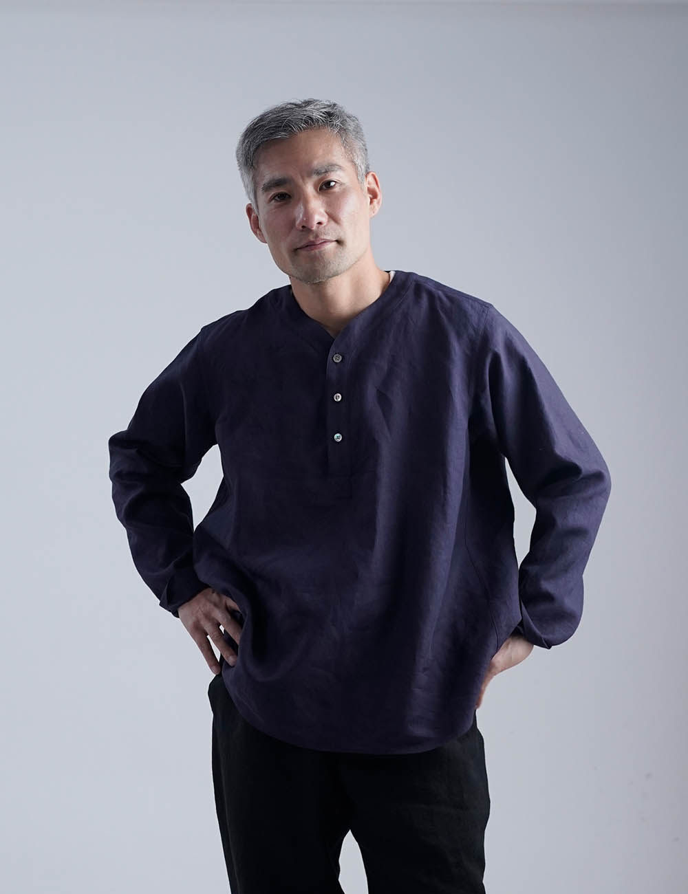 Linen Shirt　超高密度リネン スリーピングシャツ 男女兼用/黒紅色(くろべにいろ) t030d-kbi1