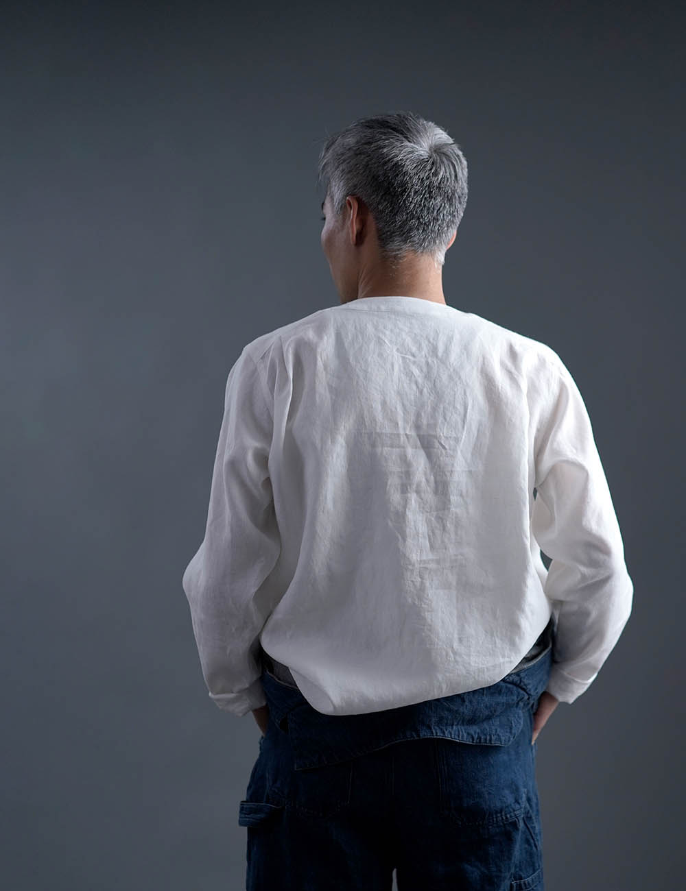 Linen Shirt　超高密度リネン スリーピングシャツ 男女兼用 / 白色 t030d-wht1