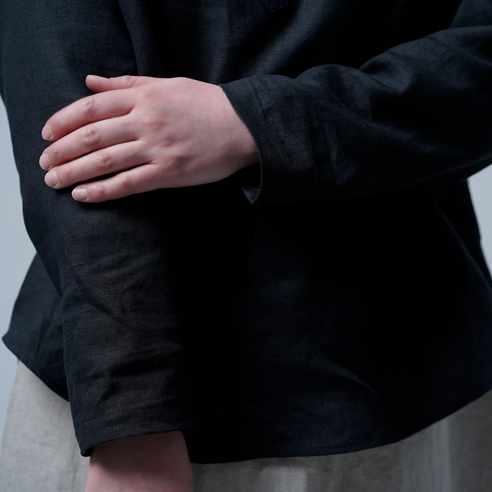 【wafu】Linen Shirt スリーピングシャツ / 黒色 t030e-bck1