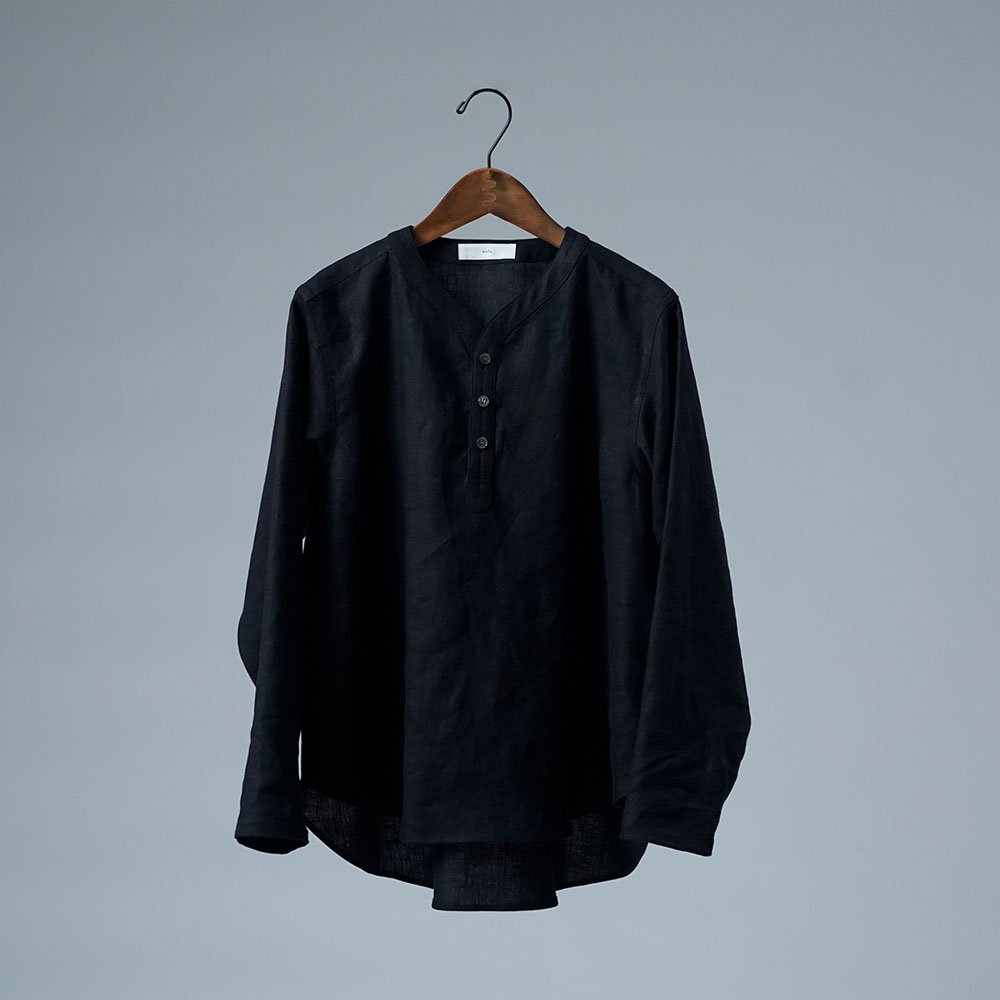 【wafu】Linen Shirt スリーピングシャツ / 黒色 t030e-bck1