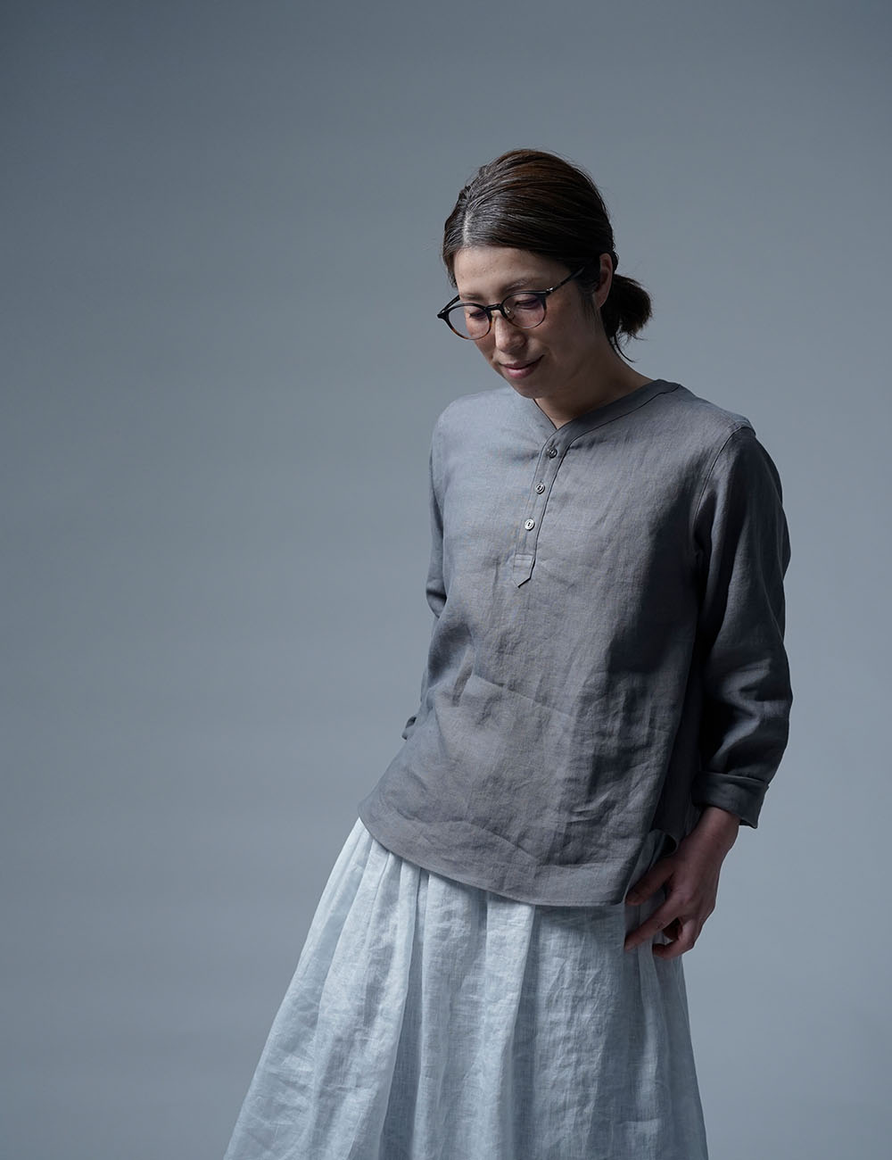 【wafu】Linen Shirt　スリーピングシャツ /鈍色(にびいろ)  t030e-nib1