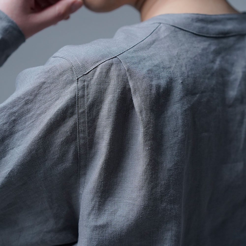 【wafu】Linen Shirt　スリーピングシャツ /鈍色(にびいろ)  t030e-nib1