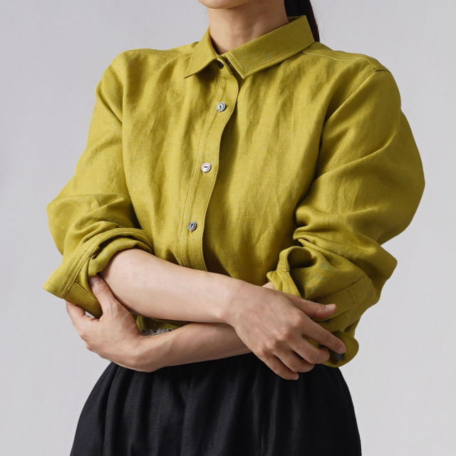 【プレミアム】Linen shirt wafu史上最高の上質リネンシャツ / シャルトリューズグリーン t031a-sgn3