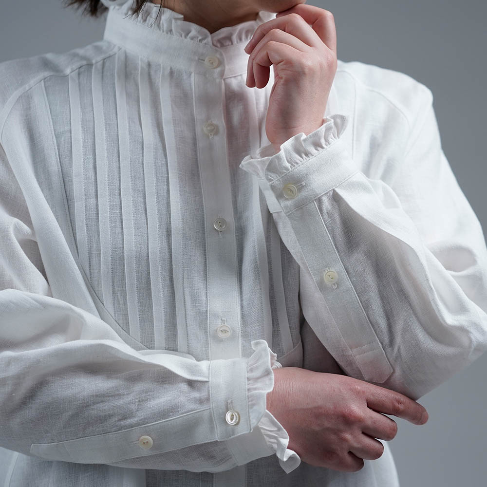 【wafu】Linen Shirt ピンタックシャツ スターチド・ブザム / ホワイト t033a-wht2