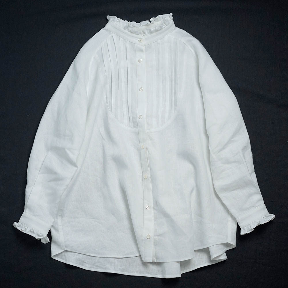 【wafu】Linen Shirt ピンタックシャツ スターチド・ブザム / ホワイト t033a-wht2