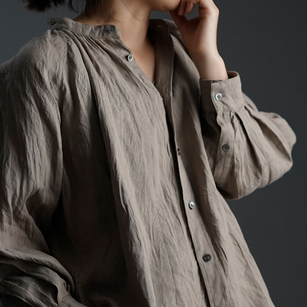 【wafu】雅亜麻 linen shirt リネンシャツ 60番手 ハンドワッシャー / 榛色(はしばみいろ) t034a-hbm1