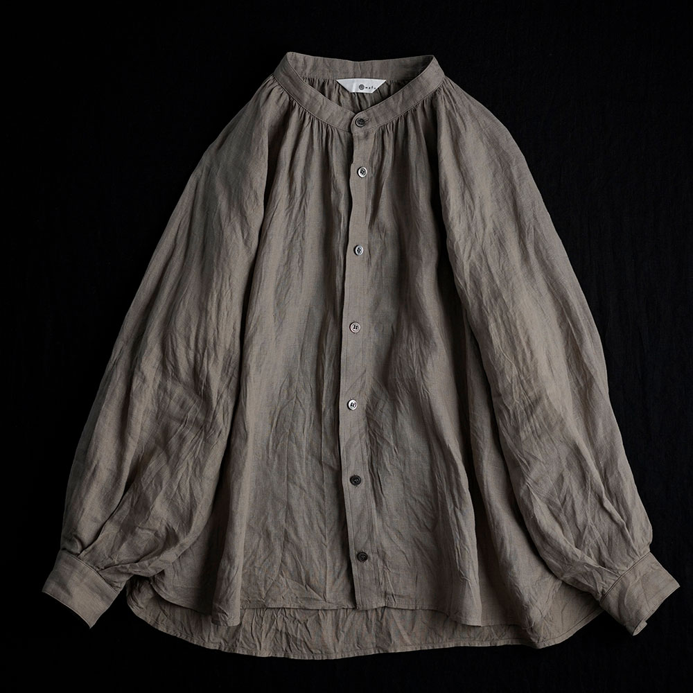 【wafu】雅亜麻 linen shirt リネンシャツ 60番手 ハンドワッシャー / 榛色(はしばみいろ) t034a-hbm1