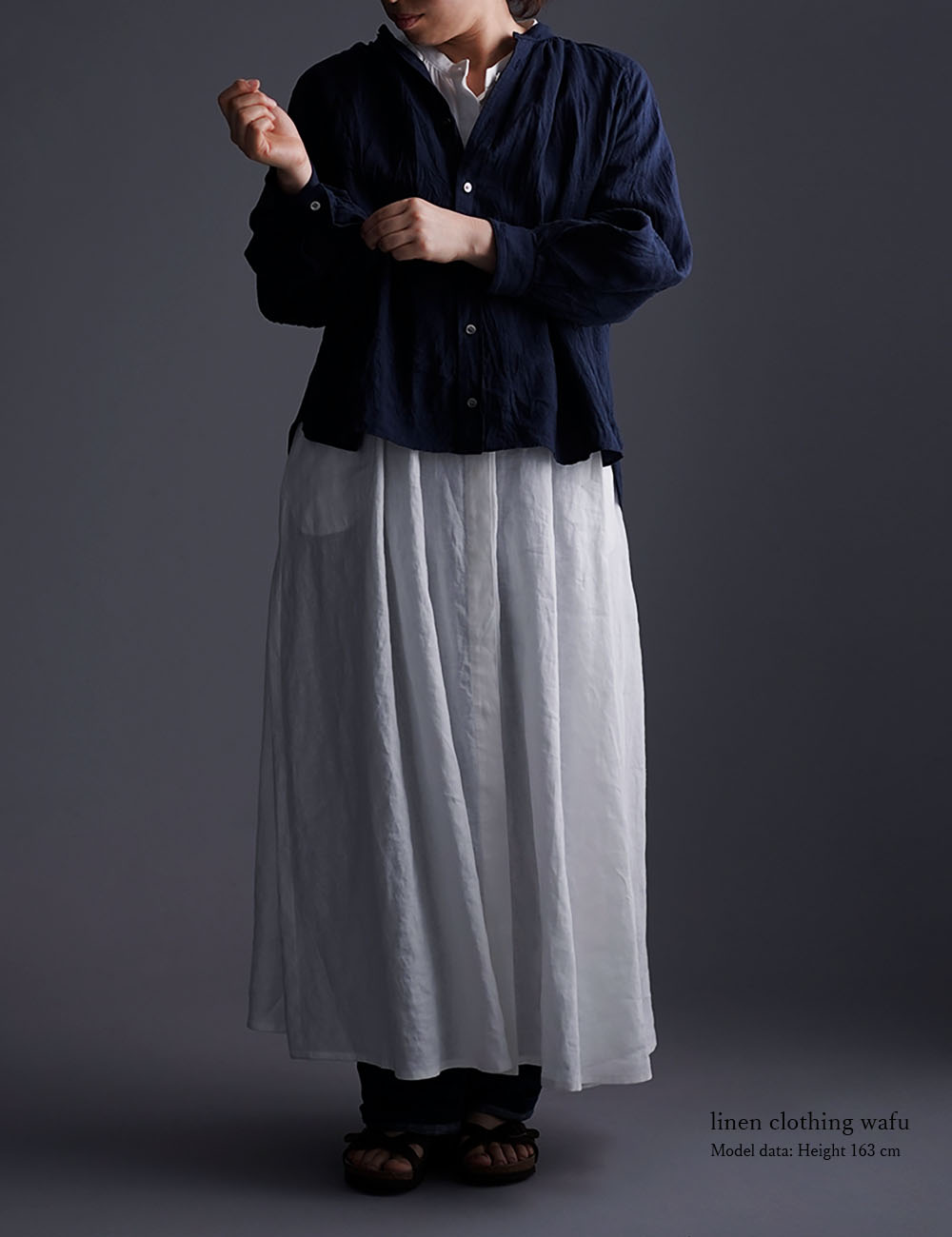 【wafu】 雅亜麻 linen shirt リネンシャツ 薄地 60番手 ハンドワッシャー /紺青(こんじょう) t034a-kju1