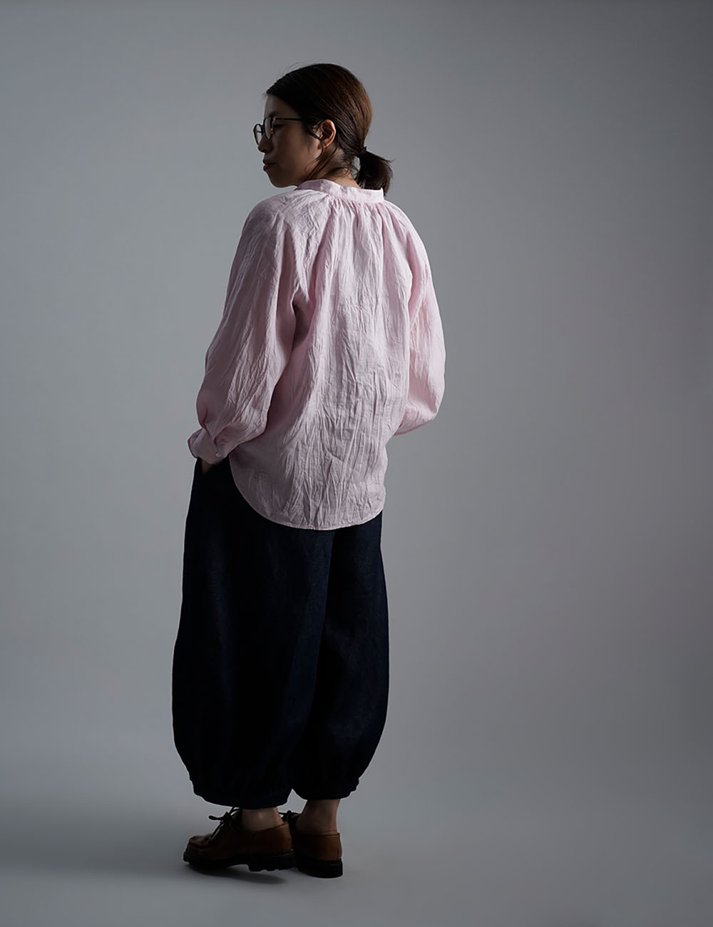 【wafu】 雅亜麻 linen shirt リネンシャツ 薄地 60番手 ハンドワッシャー 桜色(さくらいろ) t034a-sak1