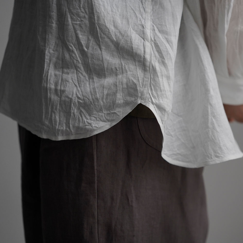 雅亜麻 linen shirt リネンシャツ 60番手 ハンドワッシャー / 白色 t034a-sak1
