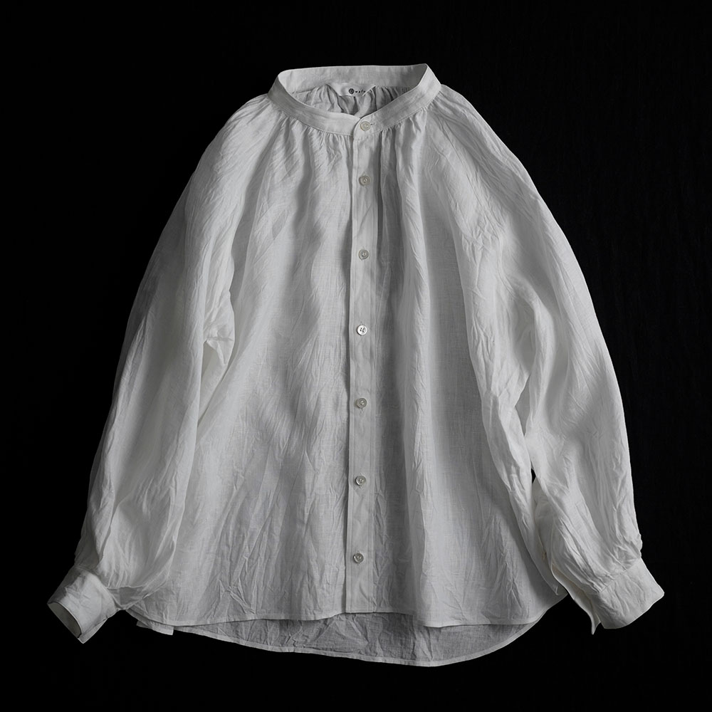 雅亜麻 linen shirt リネンシャツ 60番手 ハンドワッシャー / 白色 t034a-sak1