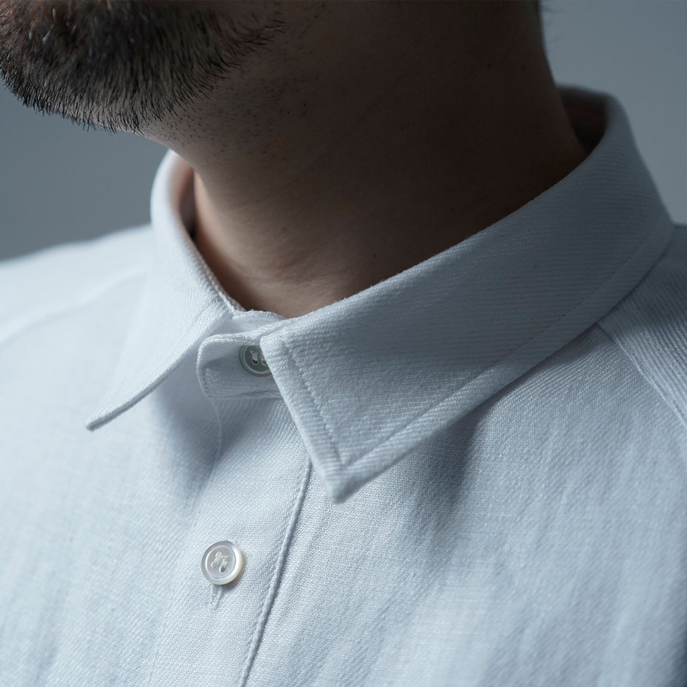 【プレミアム】Linen Shirt ドレスシャツ 高密度 ツイル / ホワイト t035i-wht3