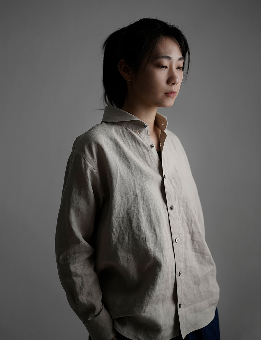 【wafu】Linen Shirt ショールカラー ブラウス　/亜麻ナチュラル t036b-amn1