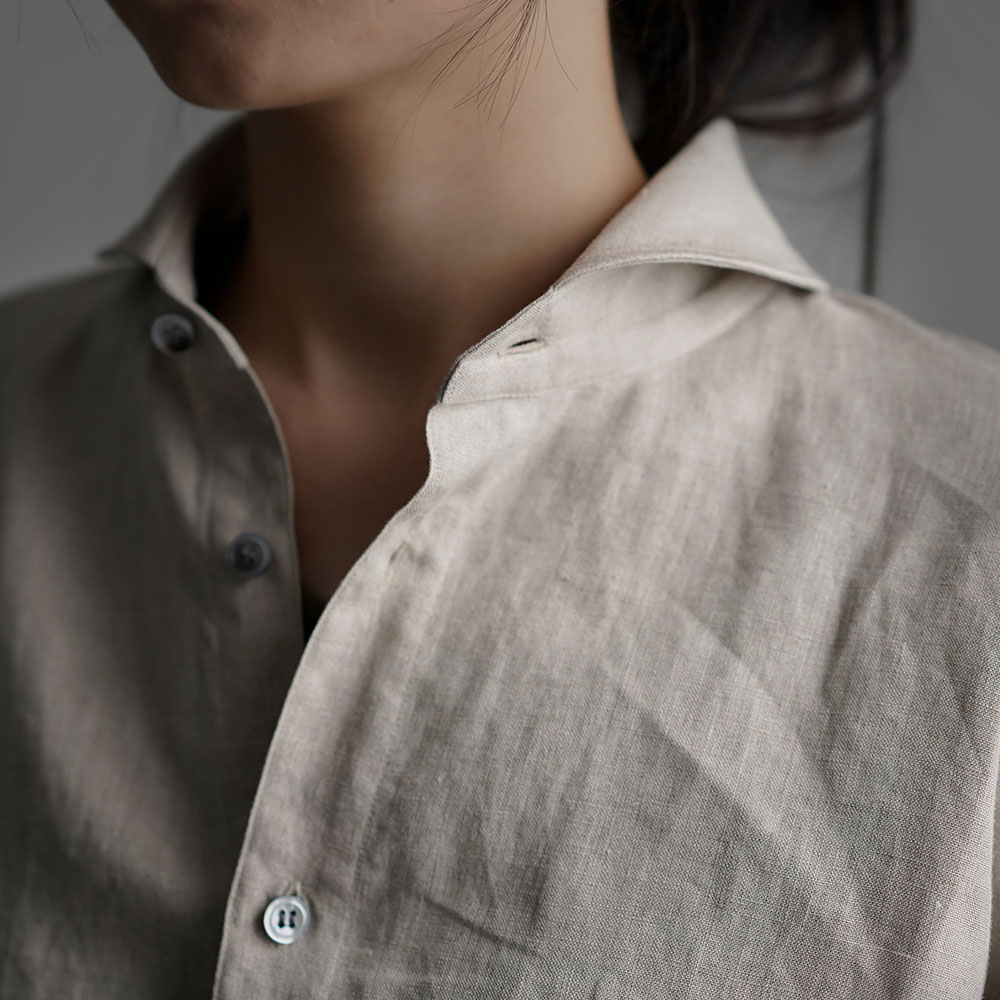 【wafu】Linen Shirt ショールカラー ブラウス　/亜麻ナチュラル t036b-amn1