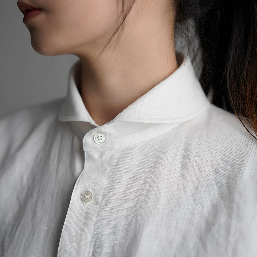 【wafu】linen Shirt ショールカラーシャツ　/白色 t036b-wht1