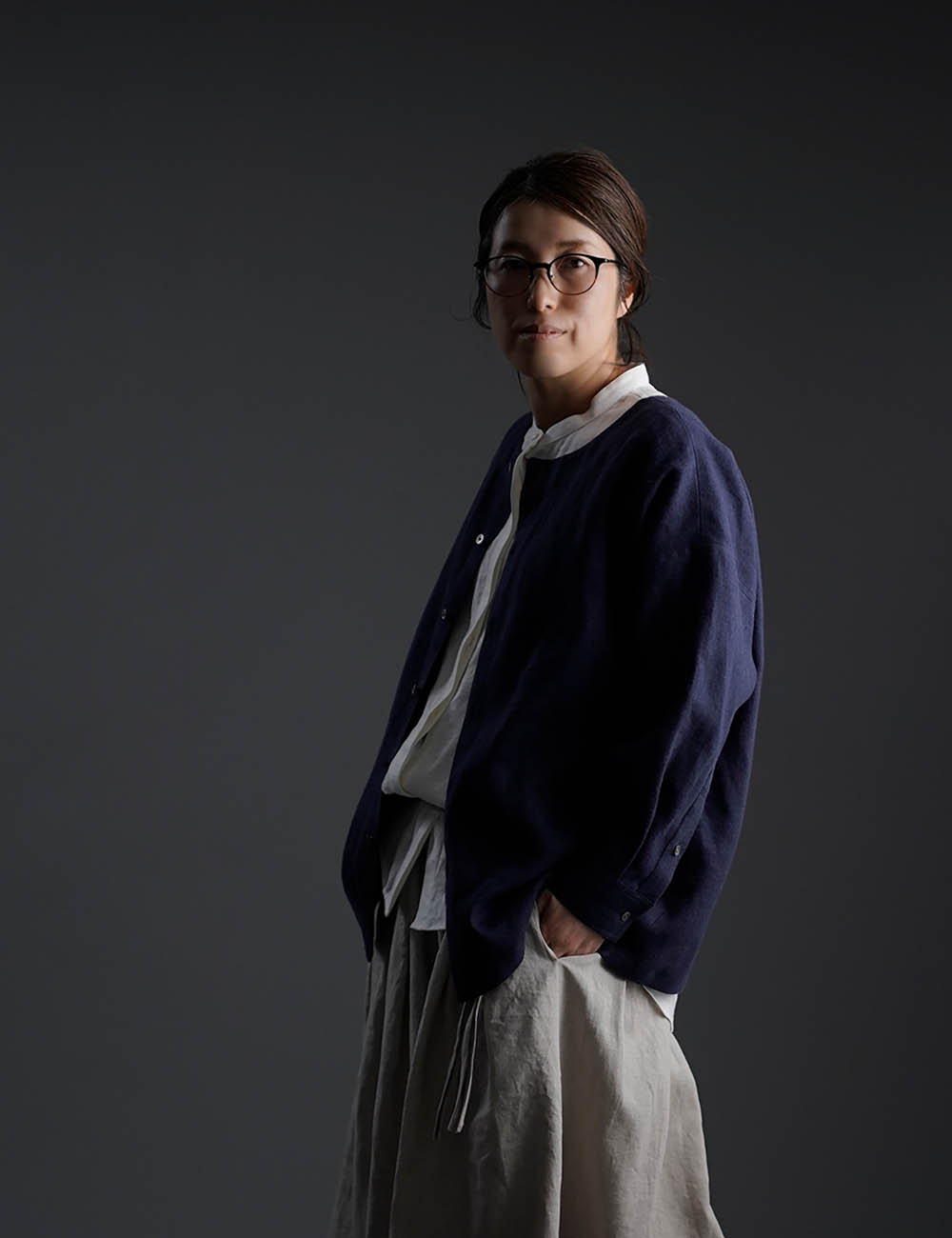 【10月9日21時～販売開始】wafu Premium Linen 起毛 ノーカラーシャツジャケット / ネイビー t036c-neb3