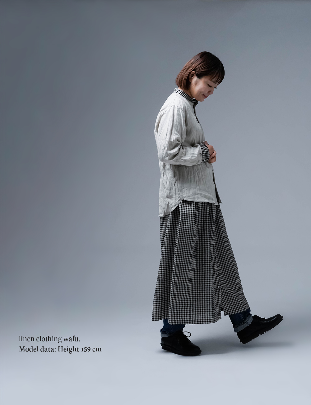 【wafu】襟ポケ袖チェックシャツ /亜麻ナチュラル t036e-amn2