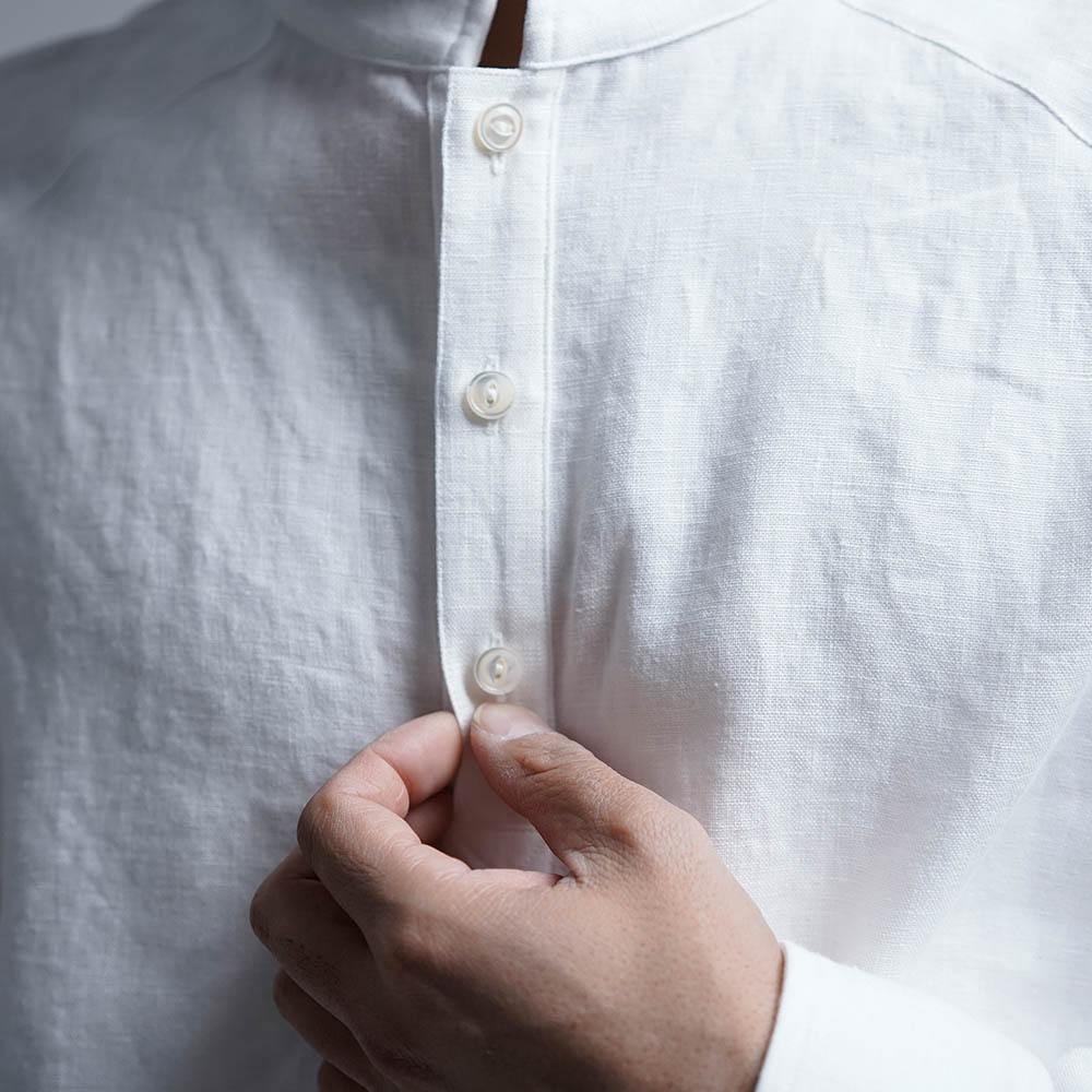 Linen shirt スタンドカラーシャツ カフス袖 /ホワイト t038g-wht2