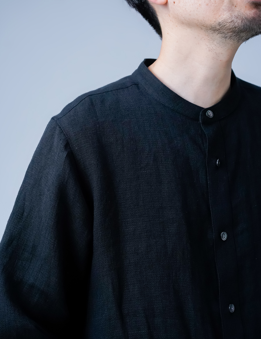 wafu.リネン長袖ブラック・トップス
