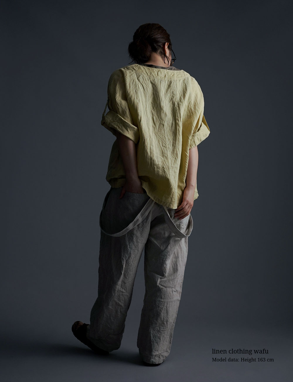 【wafu】雅亜麻 Linen blouse リネンブラウス ハンドワッシャー やや薄手 /金糸雀色(かなりあいろ) t041a-kai1