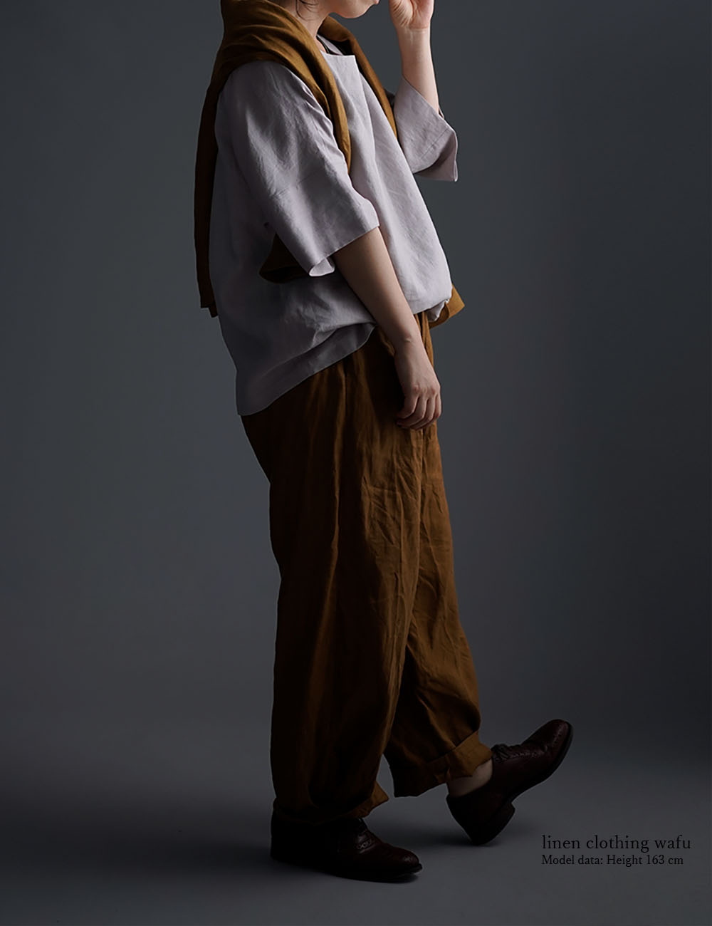 【wafu】Oversized Linen T-shirt リネンビッグT チュニック /灰桜(はいざくら) t041f-hzk1