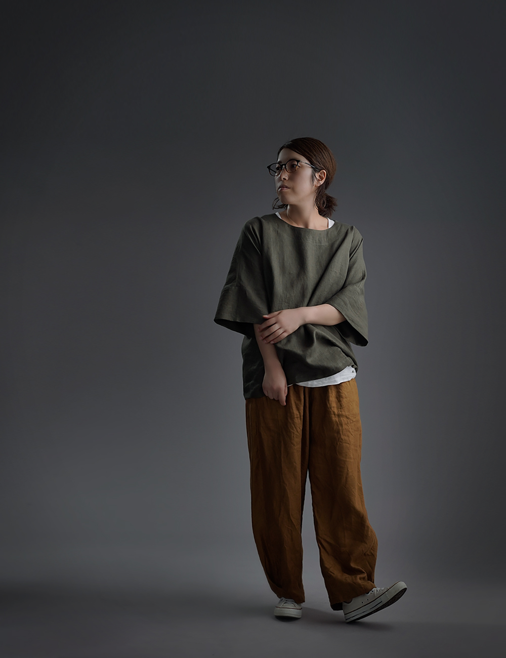 【wafu】Oversized Linen T-shirt リネンビッグT チュニック/柳煤竹(やなぎすすたけ) t041f-ysk1