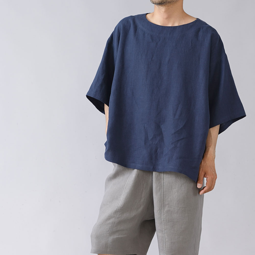 【リネントップス】風が通る ビックTシャツ / 留紺(とめこん) t050b-tmk1