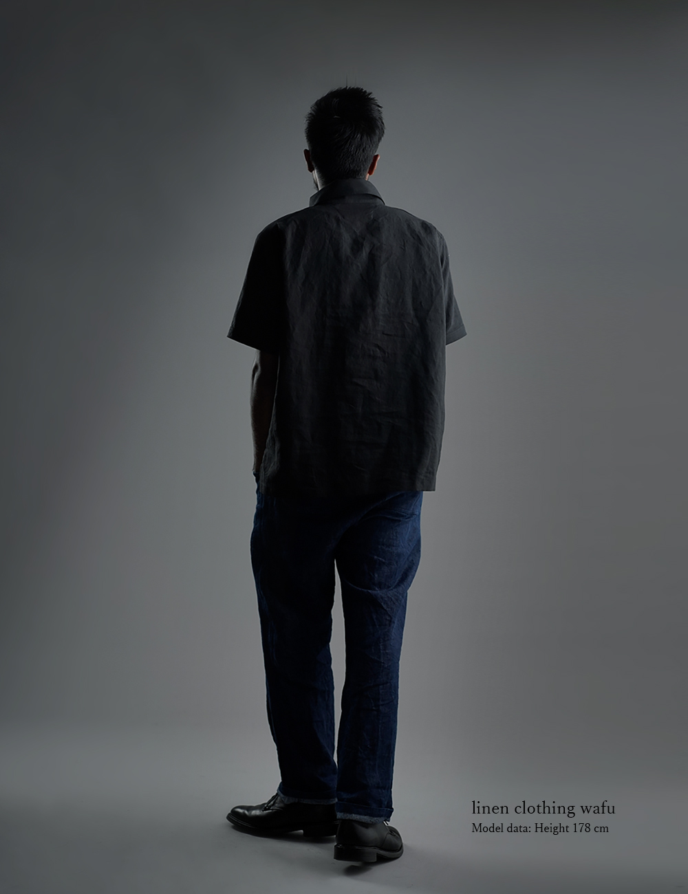 【wafu】Linen Polo Shirt　ポロシャツ　超高密度リネン /黒色 t053a-bck1