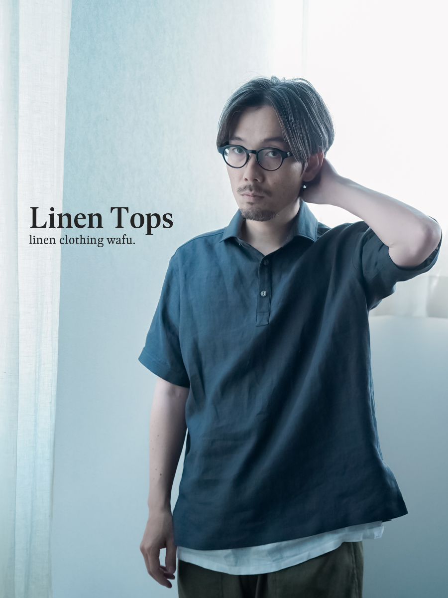✴︎新品✴︎【wafu.】バンドカラー ロングシャツ ／ グリーフラネル wafu】首のラインに沿う美しい！ バンドカラー ロングシャツ
