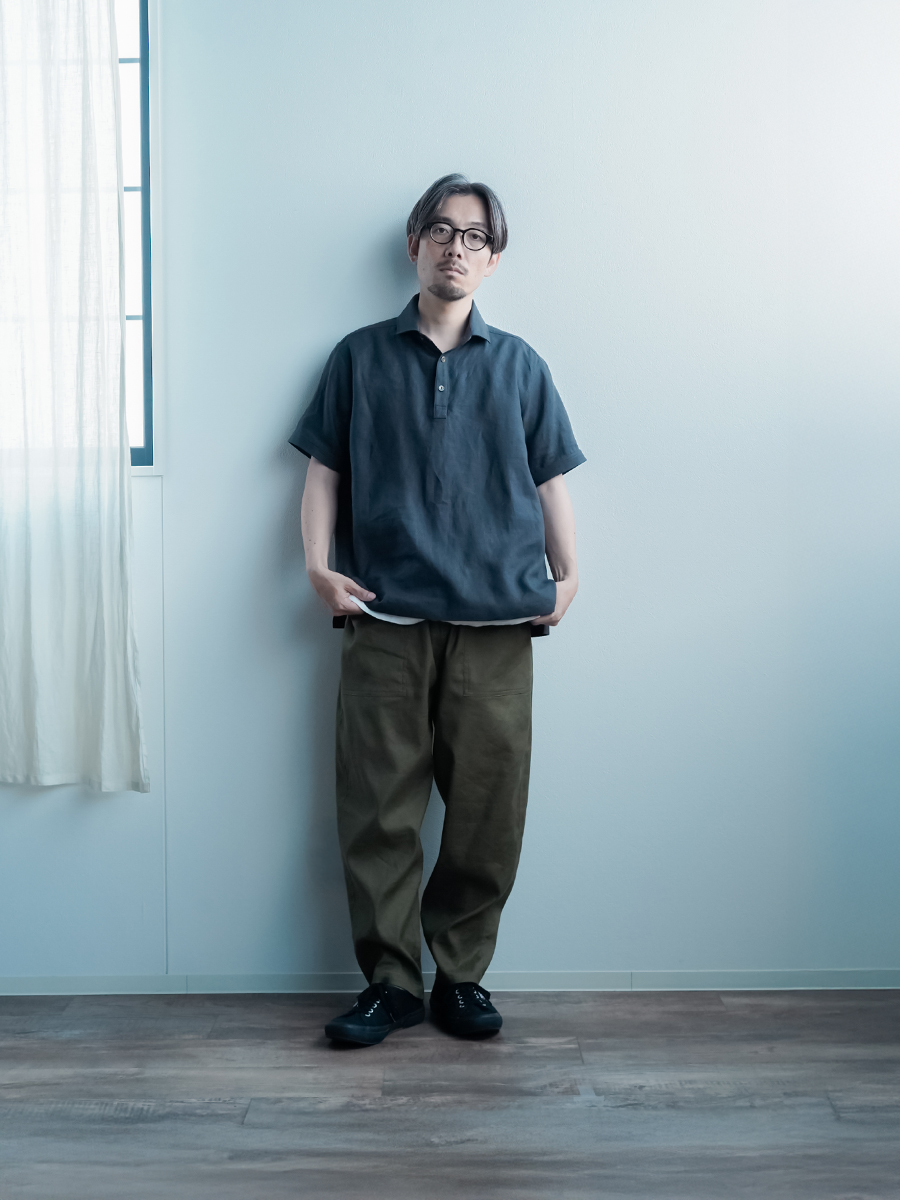 wafu. リネン ポロシャツ ネイビー　シャツ　半袖　わたぬき服装 wafu. リネン ポロシャツ ネイビー シャツ 半袖 わたぬき服装