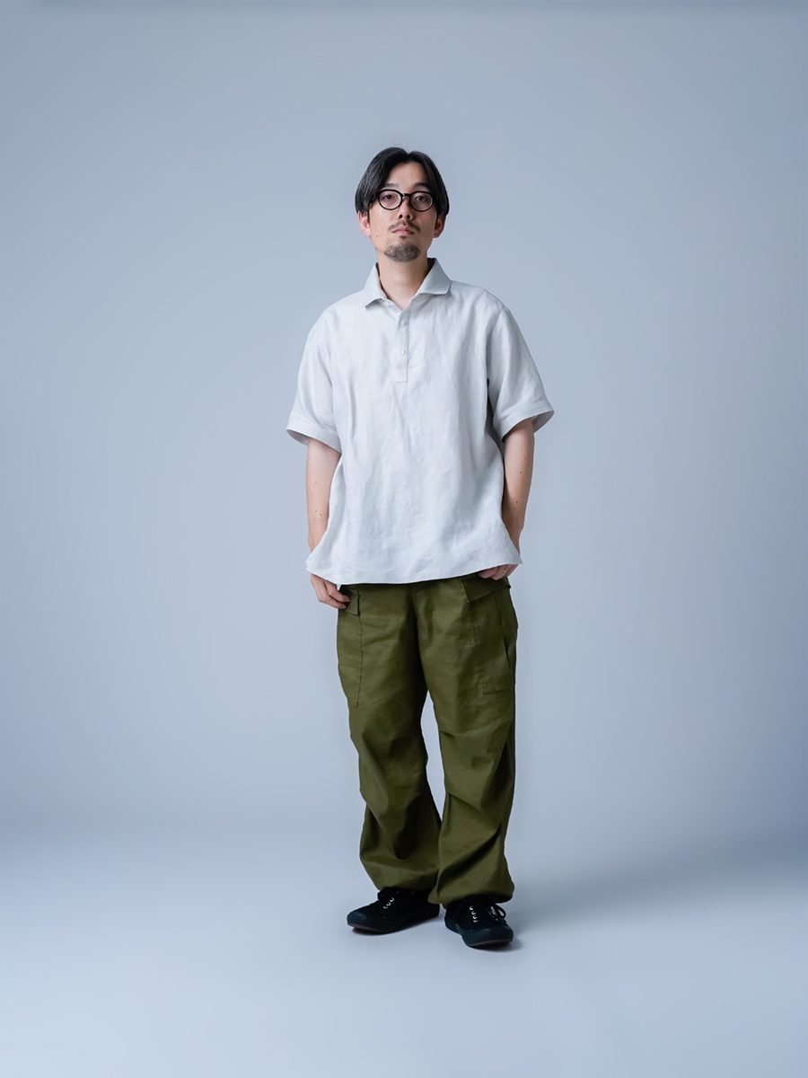 【wafu】リネンポロシャツ　超高密度リネン /白色 t053a-wht1 wafu】リネンポロシャツ 超高密度リネン /白色 t053a-wht1