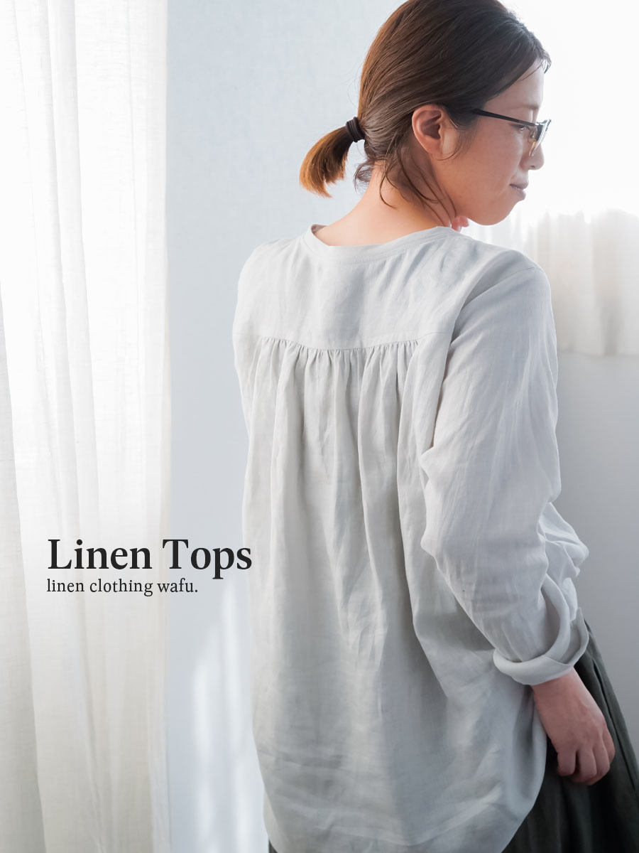 wafu リネン 長袖トップス リネントップス】 軽く やわらかい タートル ネックインナー