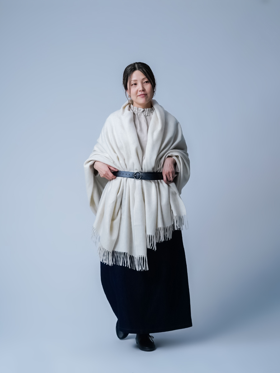 ヤク×カシミヤ】大人の標準装備 大判 フリンジ ショール ／ ナチュラル
